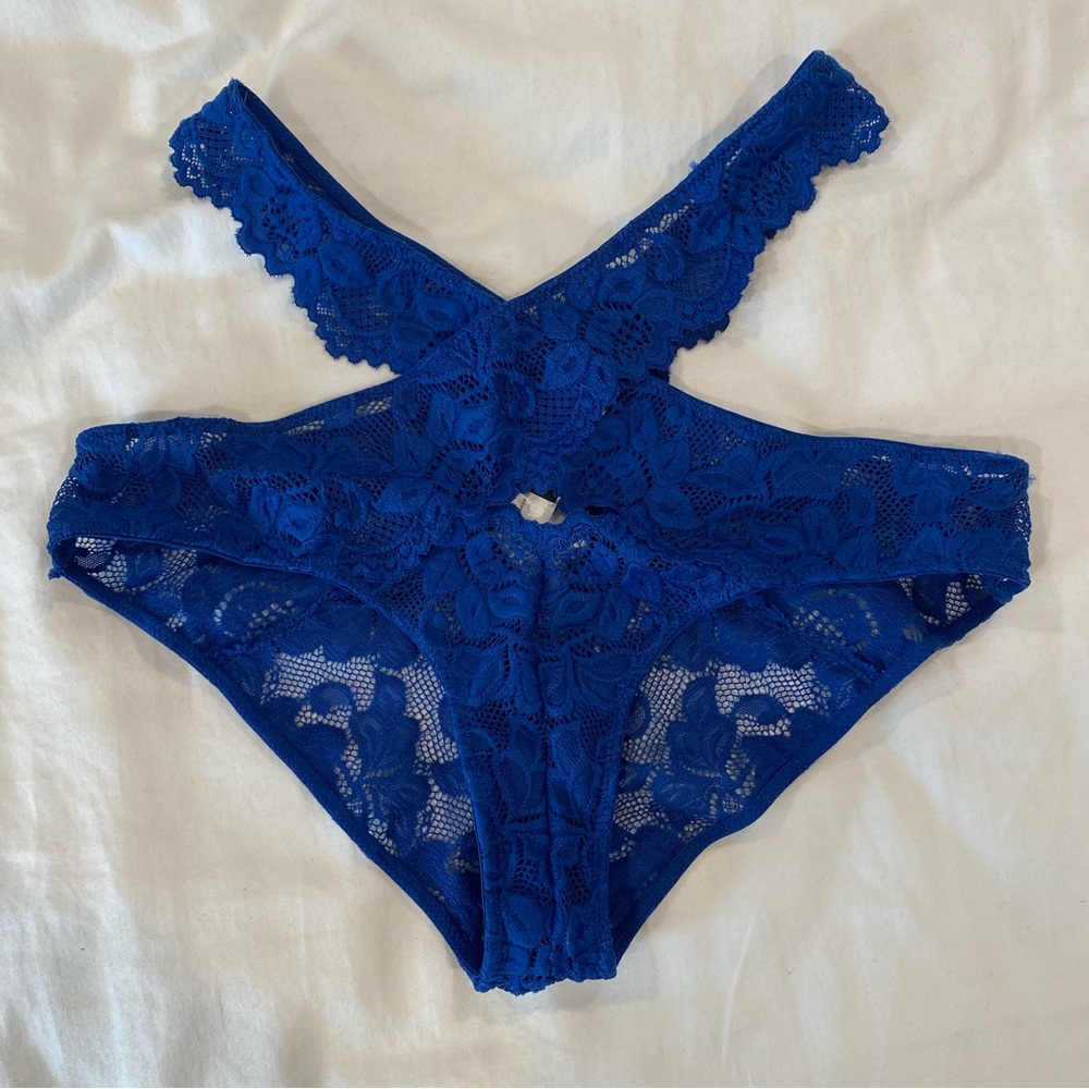 Adore Me Blue Crisscross Lace Undies